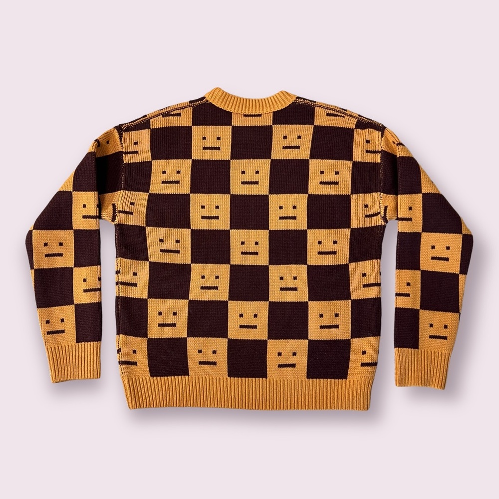 🍁☃️ACNE STUDIOS Women's Face Jacquard Wool Sweater Ochre Orange Coffee Brown - Picture 2 of 14
